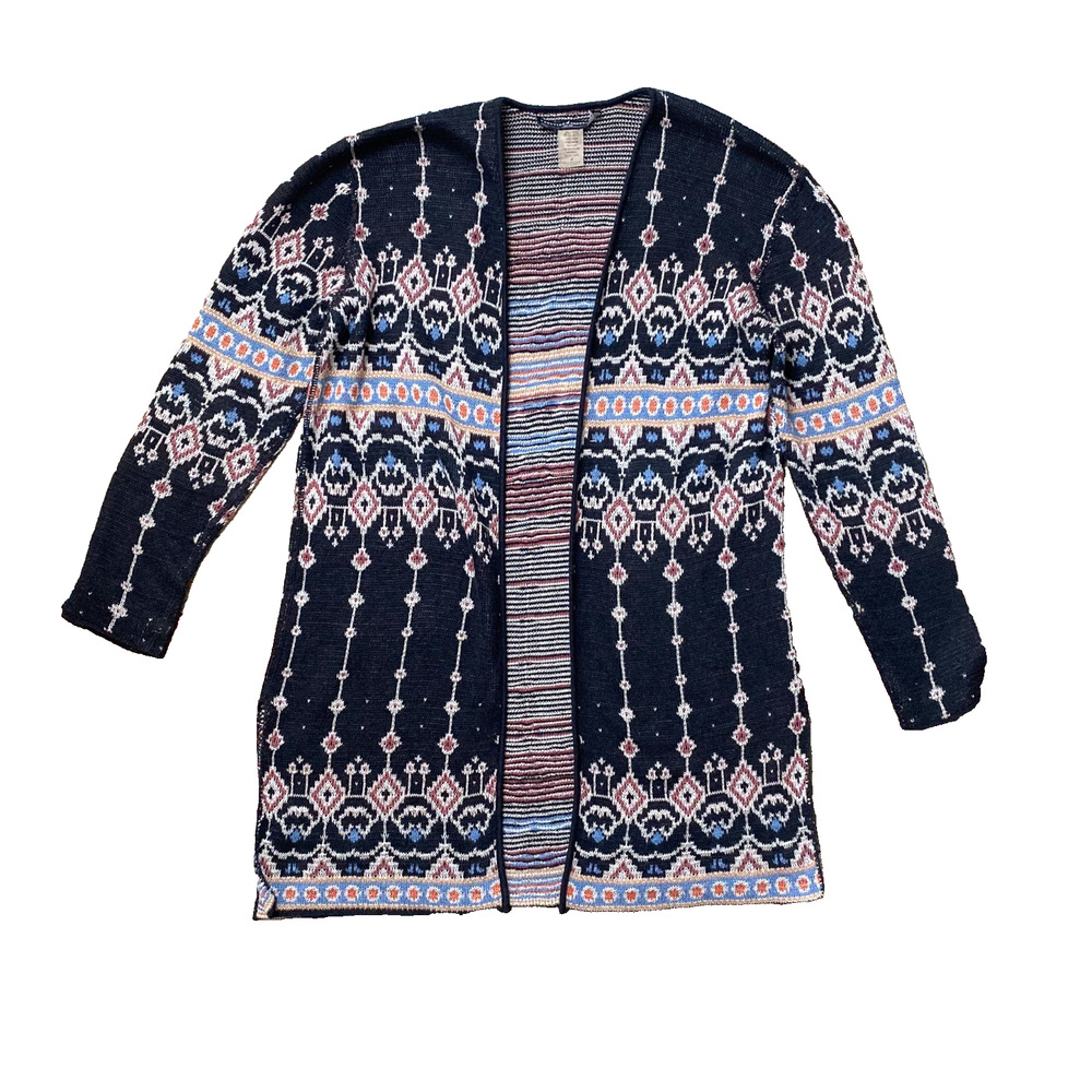 Peruvian Connection Geometric Aztec Patterned Tunic Pima Cardigan Medium $259